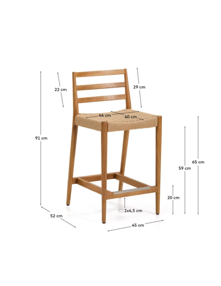 Taburete Analy respaldo madera maciza roble acabado natural y asiento cuerda 65cm FSC 100% - Kave Home