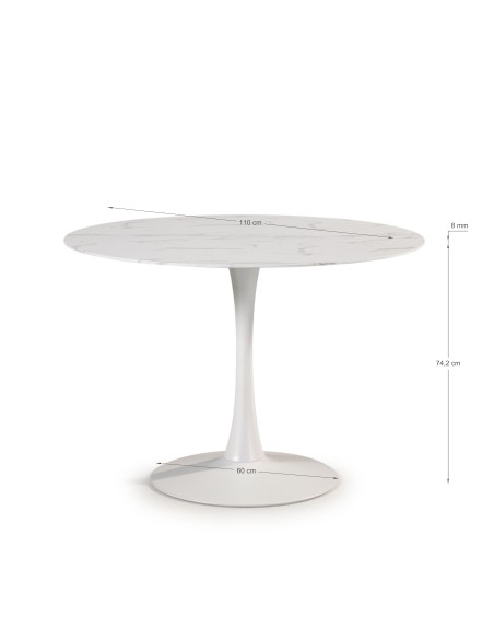 Mesa Tulip Ø110 cm Cristal efecto Mármol Blanco, Inspiración Eero Saarinen