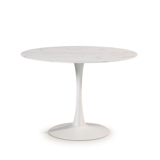 Mesa Tulip Ø110 cm cristal efecto mármol blanco, Inspiración Eero Saarinen