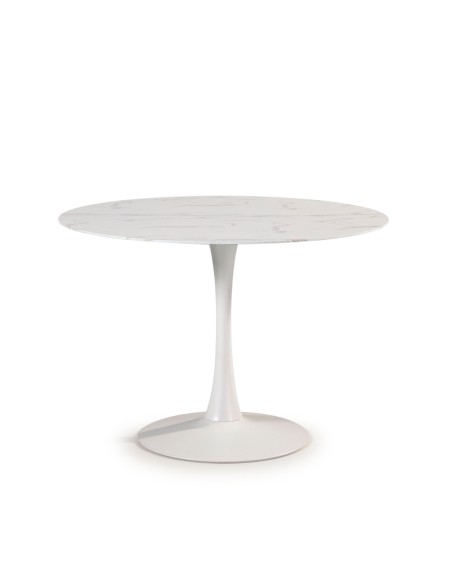 Mesa Tulip Ø110 cm cristal efecto mármol blanco, Inspiración Eero Saarinen