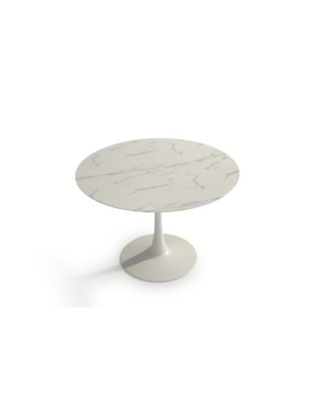Mesa Tulip Ø110 cm Cristal efecto Mármol Blanco, Inspiración Eero Saarinen