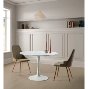 Mesa Tulip Ø110 cm cristal efecto mármol blanco, Inspiración Eero Saarinen 2