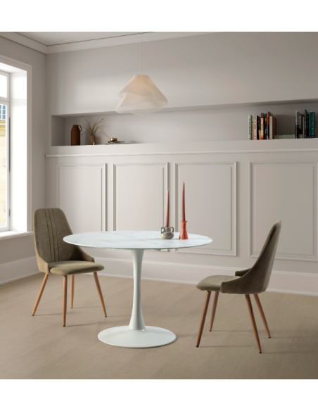 Mesa Tulip Ø110 cm Cristal efecto Mármol Blanco, Inspiración Eero Saarinen