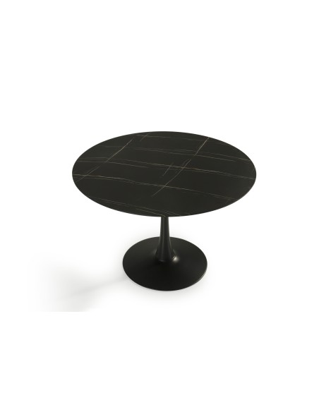 Mesa Tulip Ø110 cm Cristal efecto Mármol Negro, Inspiración Eero Saarinen