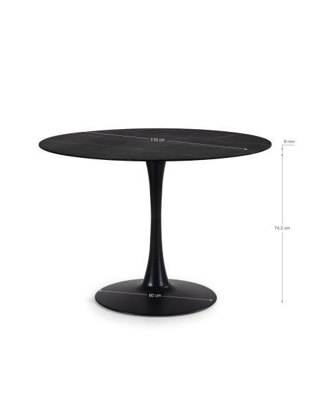 Mesa Tulip Ø110 cm Cristal efecto Mármol Negro, Inspiración Eero Saarinen