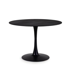Mesa Tulip Ø110 cm Cristal efecto Mármol Negro, Inspiración Eero Saarinen