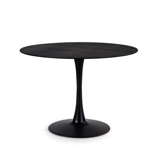 Mesa Tulip Ø110 cm Cristal efecto Mármol Negro, Inspiración Eero Saarinen