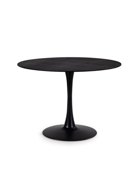 Mesa Tulip Ø110 cm Cristal efecto Mármol Negro, Inspiración Eero Saarinen