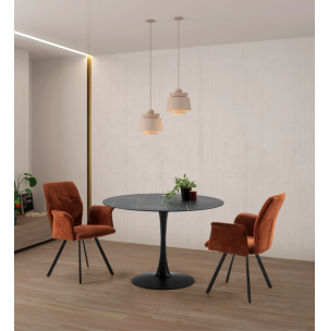 Mesa Tulip Ø110 cm Cristal efecto Mármol Negro, Inspiración Eero Saarinen 2