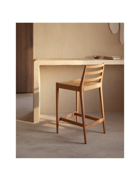 Taburete Analy respaldo madera maciza roble acabado natural y asiento cuerda 65cm FSC 100% - Kave Home