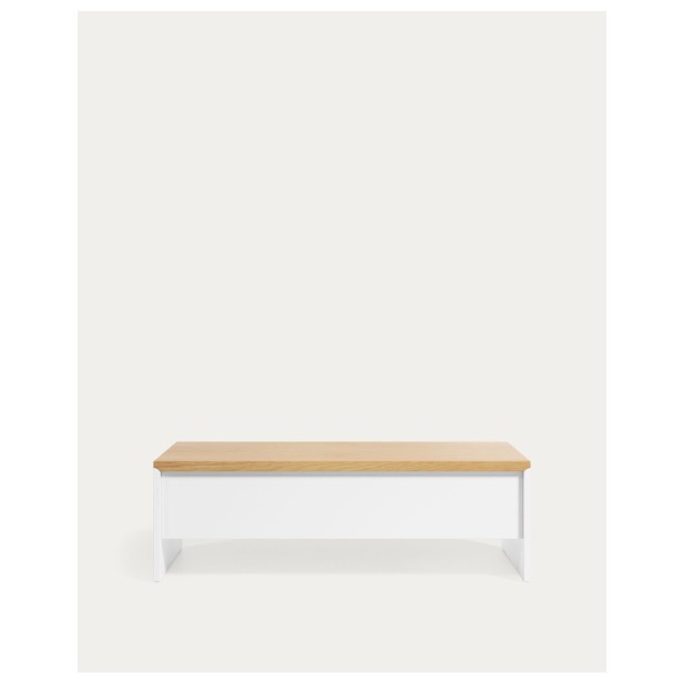 Mesa de centro elevable Abilen de chapa de roble y lacado blanco 110 x 60 cm FSC 100% - Kave Home