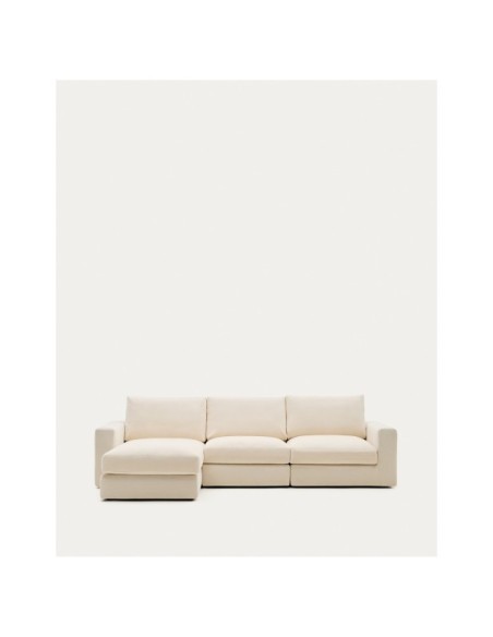 Sofá modular desenfundable Alea 4 plazas chenilla chaise longue izquierdo crudo 310 cm - Kave Home
