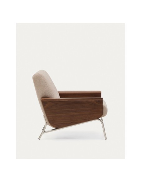 Butaca Amsen marrón claro de contrachapado de nogal y patas de acero inoxidable cepillado FSC 100% - Kave Home