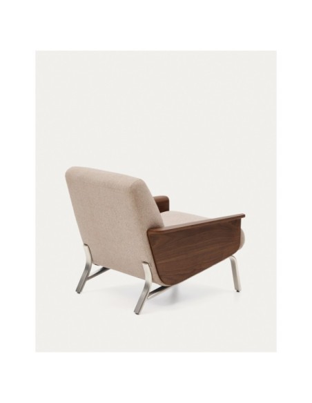 Butaca Amsen marrón claro de contrachapado de nogal y patas de acero inoxidable cepillado FSC 100% - Kave Home