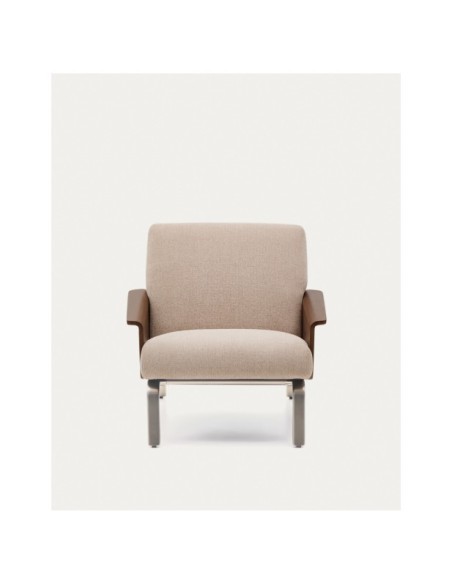 Butaca Amsen marrón claro de contrachapado de nogal y patas de acero inoxidable cepillado FSC 100% - Kave Home