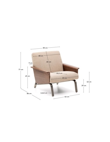 Butaca Amsen marrón claro de contrachapado de nogal y patas de acero inoxidable cepillado FSC 100% - Kave Home