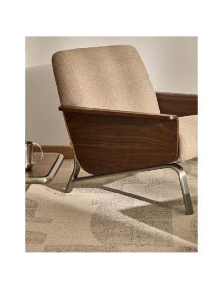 Butaca Amsen marrón claro de contrachapado de nogal y patas de acero inoxidable cepillado FSC 100% - Kave Home