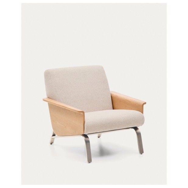 Butaca Amsen beige de contrachapado de roble y patas de acero inoxidable cepillado FSC 100% - Kave Home
