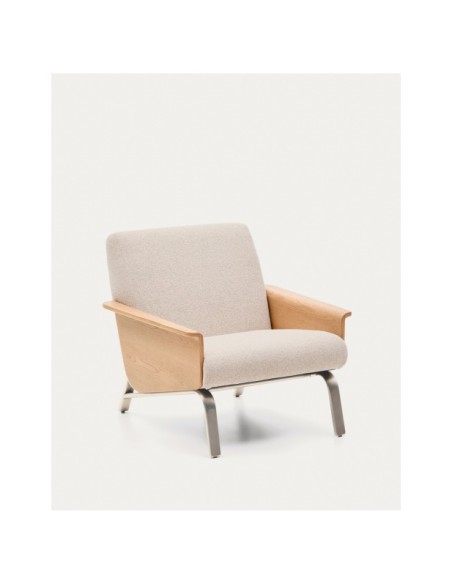 Butaca Amsen beige de contrachapado de roble y patas de acero inoxidable cepillado FSC 100% - Kave Home