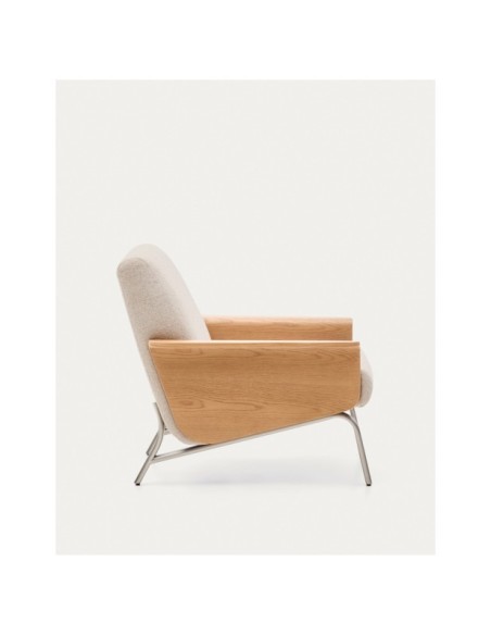 Butaca Amsen beige de contrachapado de roble y patas de acero inoxidable cepillado FSC 100% - Kave Home