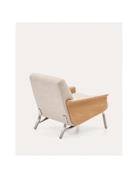 Butaca Amsen beige de contrachapado de roble y patas de acero inoxidable cepillado FSC 100% - Kave Home