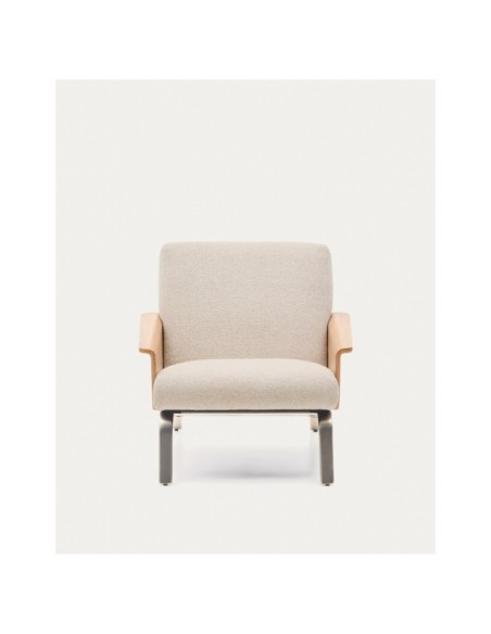 Butaca Amsen beige de contrachapado de roble y patas de acero inoxidable cepillado FSC 100% - Kave Home