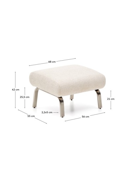 Reposapiés Amsen beige con patas de acero inoxidable cepillado 68 x 55 cm - Kave Home