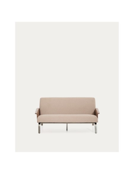 Sofá Amsen marrón claro de 2 plazas de contrachapado de nogal y patas de acero inoxidable cepillado 150 cm FSC 100% - Kave Home