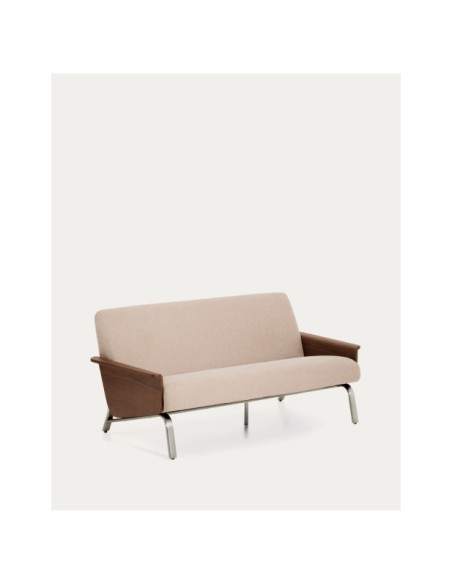 Sofá Amsen marrón claro de 2 plazas de contrachapado de nogal y patas de acero inoxidable cepillado 150 cm FSC 100% - Kave Home