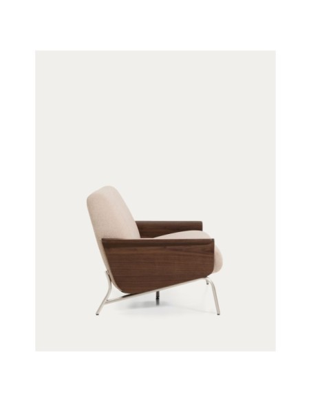 Sofá Amsen marrón claro de 2 plazas de contrachapado de nogal y patas de acero inoxidable cepillado 150 cm FSC 100% - Kave Home