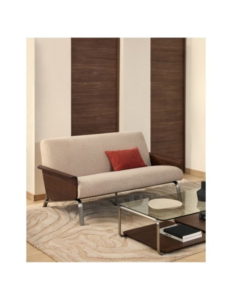 Sofá Amsen marrón claro de 2 plazas de contrachapado de nogal y patas de acero inoxidable cepillado 150 cm FSC 100% - Kave Home