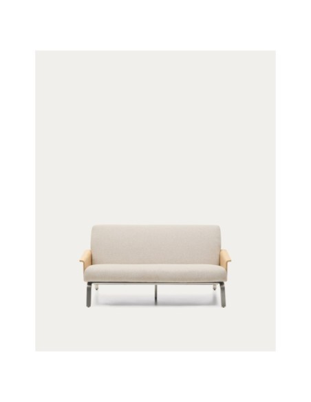 Sofá Amsen beige de 2 plazas de contrachapado de roble y patas de acero inoxidable cepillado 150 cm FSC 100% - Kave Home