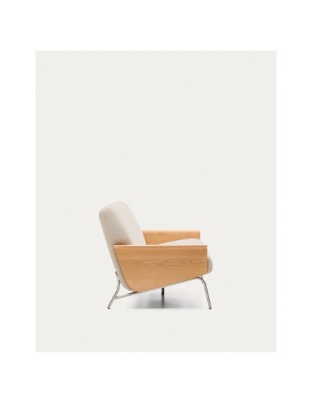 Sofá Amsen beige de 2 plazas de contrachapado de roble y patas de acero inoxidable cepillado 150 cm FSC 100% - Kave Home