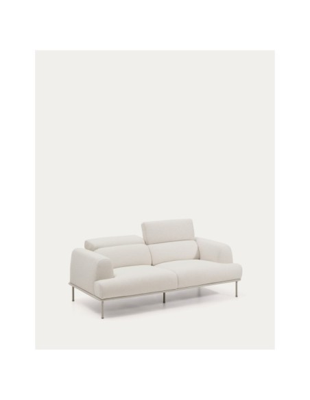 Sofá Aurum 2 plazas chenilla crudo con cabecero reclinable y base de metal beige mate 214 cm FSC Mix Credit - Kave Home