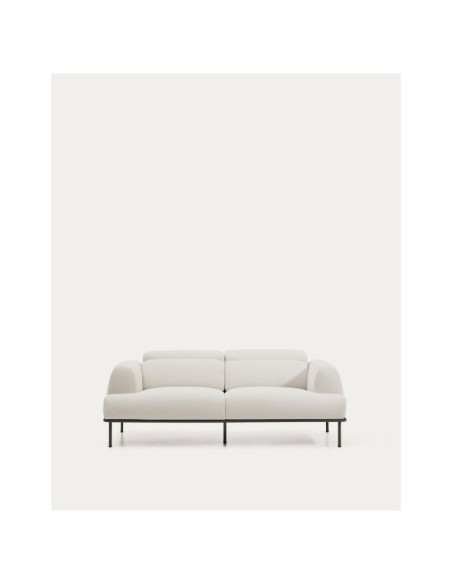 Sofá Aurum 2 plazas chenilla crudo con cabecero reclinable y base de metal gris mate 214 cm FSC Mix Credit - Kave Home