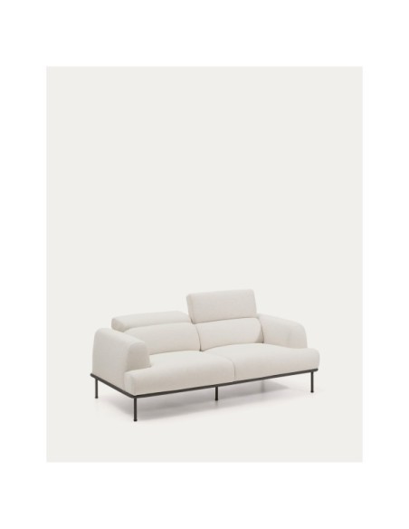 Sofá Aurum 2 plazas chenilla crudo con cabecero reclinable y base de metal gris mate 214 cm FSC Mix Credit - Kave Home