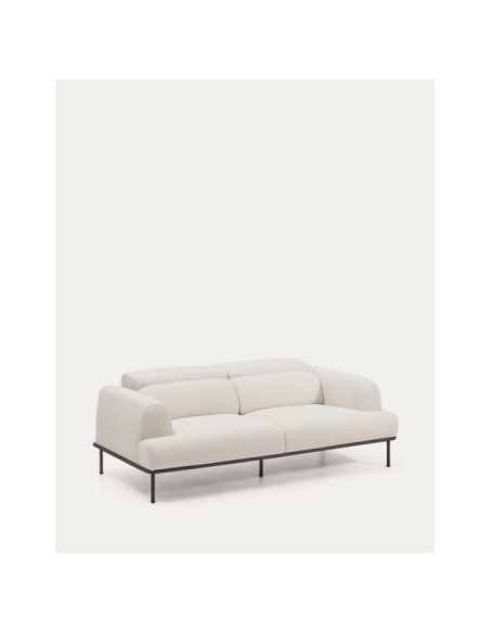 Sofá Aurum 3 plazas chenilla crudo con cabecero reclinable y base de metal gris mate 234 cm FSC Mix Credit - Kave Home