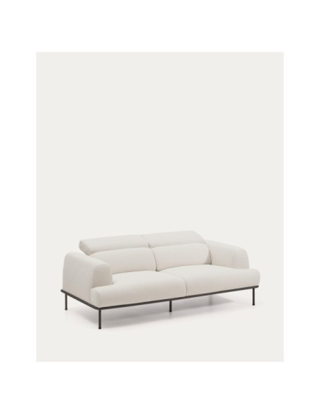 Sofá Aurum 3 plazas chenilla crudo con cabecero reclinable y base de metal gris mate 234 cm FSC Mix Credit - Kave Home