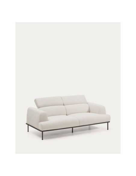 Sofá Aurum 3 plazas chenilla crudo con cabecero reclinable y base de metal gris mate 234 cm FSC Mix Credit - Kave Home