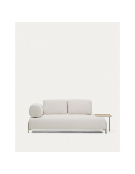 Sofá Compo 2P chenilla crudo, bandeja grande chapa de roble y estructura metal beige 200 cm FSC Mix Credit - Kave Home