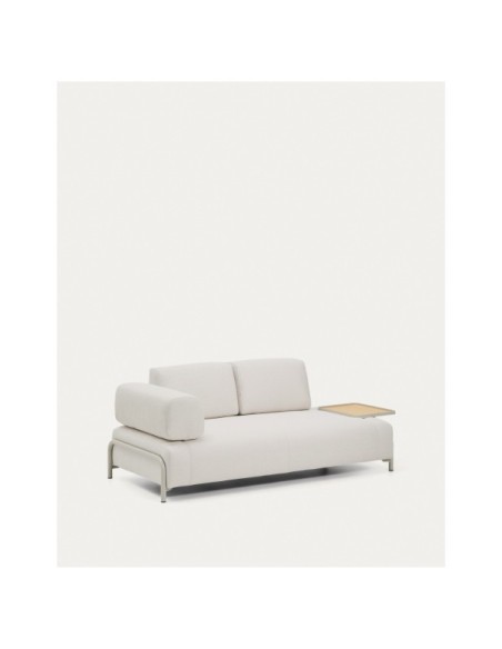 Sofá Compo 2P chenilla crudo, bandeja grande chapa de roble y estructura metal beige 200 cm FSC Mix Credit - Kave Home