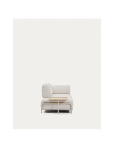 Sofá Compo 2P chenilla crudo, bandeja grande chapa de roble y estructura metal beige 200 cm FSC Mix Credit - Kave Home