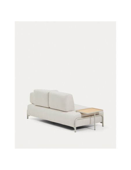 Sofá Compo 2P chenilla crudo, bandeja grande chapa de roble y estructura metal beige 200 cm FSC Mix Credit - Kave Home