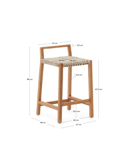 Taburete Giverola de madera maciza de teca 67,5 cm - Kave Home