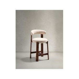 Taburete Granite de chenilla beige y madera maciza de...