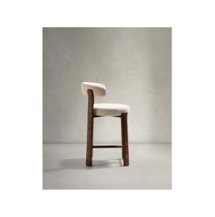 Taburete Granite de chenilla beige y madera maciza de... 2