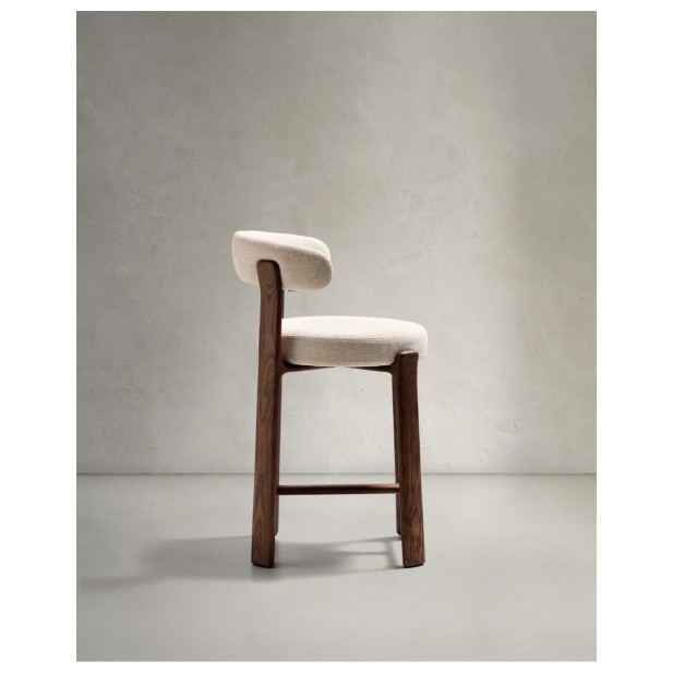 Taburete Granite de chenilla beige y...