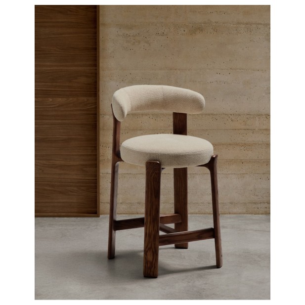 Taburete Granite de chenilla beige y...