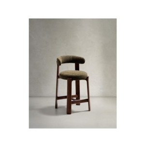 Taburete Granite de chenilla verde y madera maciza de...