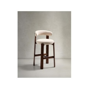 Taburete Granite de chenilla beige y madera maciza de...